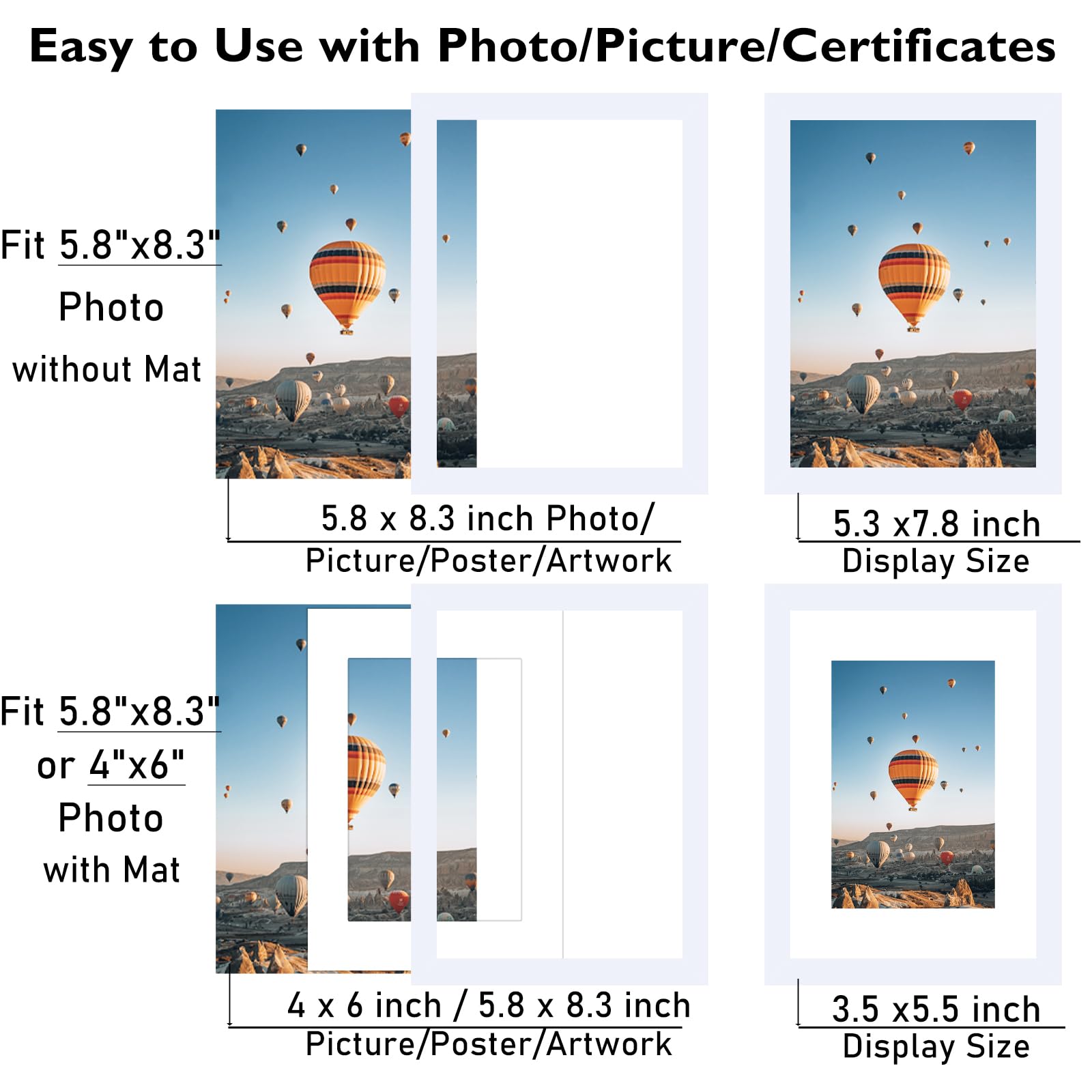 JCJMY 5.8x8.3 A5 Picture Frame White with 4x6 Mat for Wall Hanging or Tabletop, Display Photo 4x6 with Mat or 5.8 x 8.3 Without